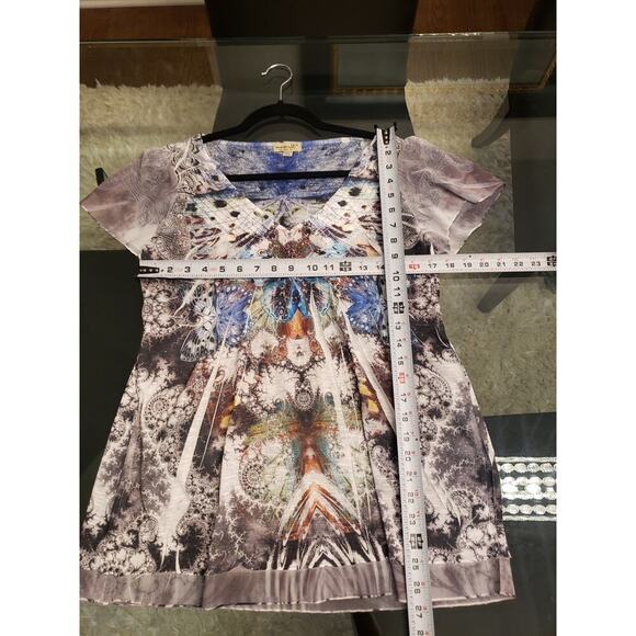 One World Live And Let Live Blouse Top Women Medium Multi Beaded Butterfly Print - Picture 8 of 14